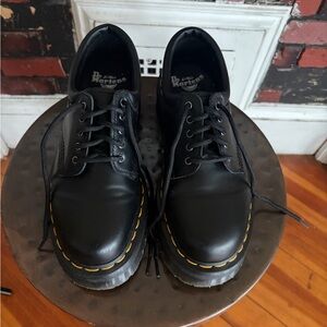 Dr. Martens Black Leather 5-Eye Lace-Up Shoes with Yellow Stitching